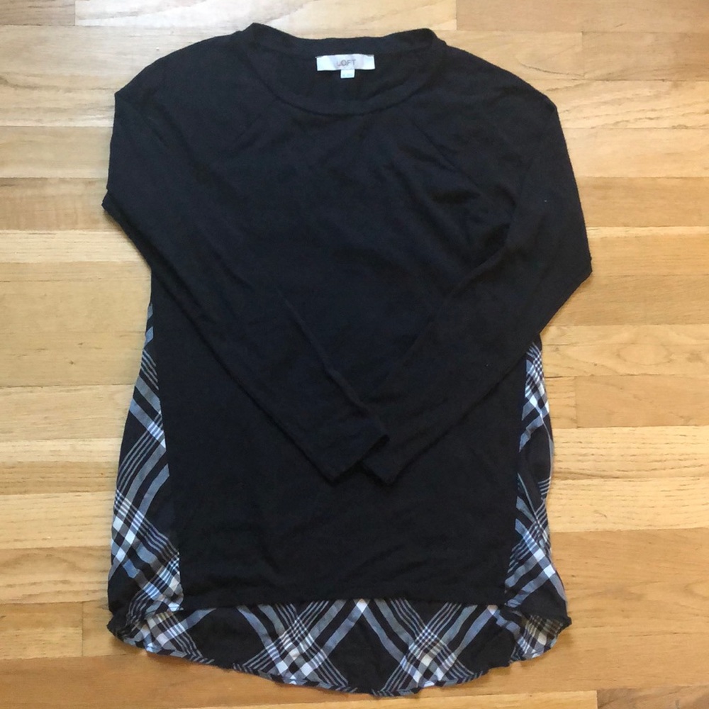 Ann Taylor Loft Black and Plaid Top